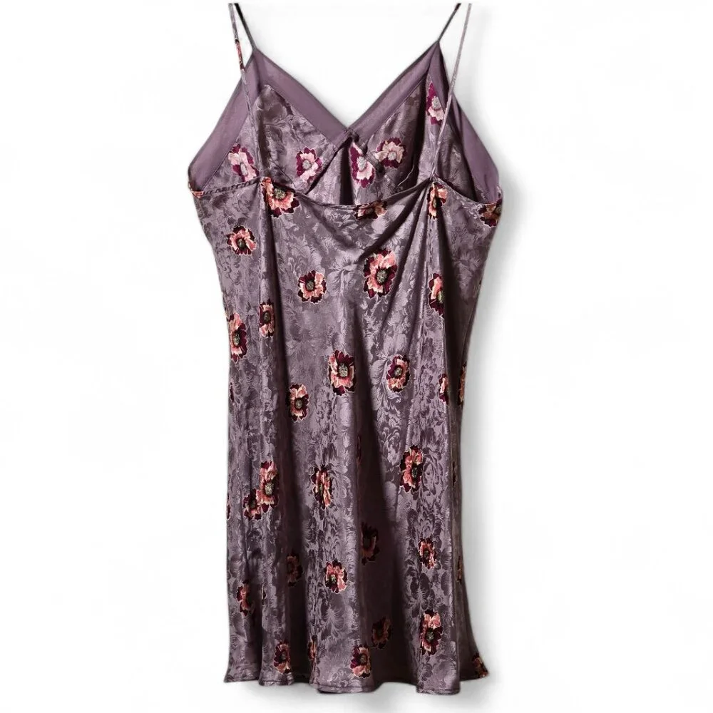 100% Silk Floral Chemise Nightgown Size M Purple Slip Cami Lingerie - Picture 2 of 10